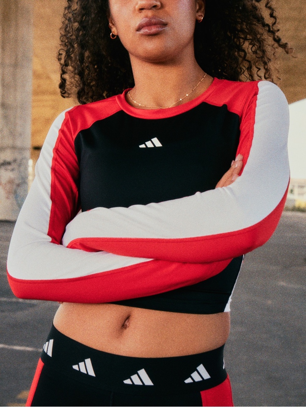 Adidas Techfit Aeroready Colorblock Long Sleeve Cropped Tee Red Black